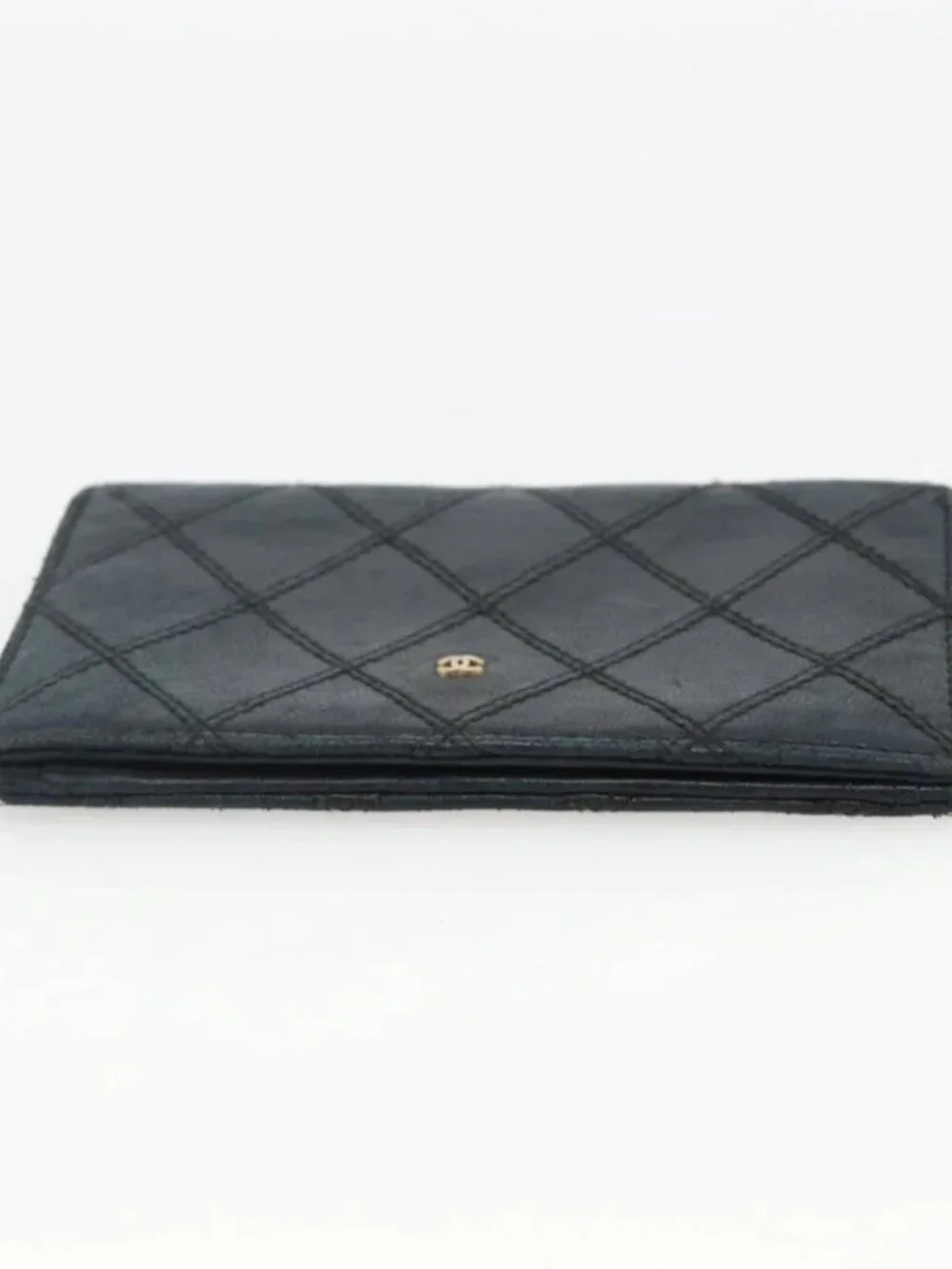 CHANEL Bicolore Card Case Lamb Skin Black CC Auth INZ119
